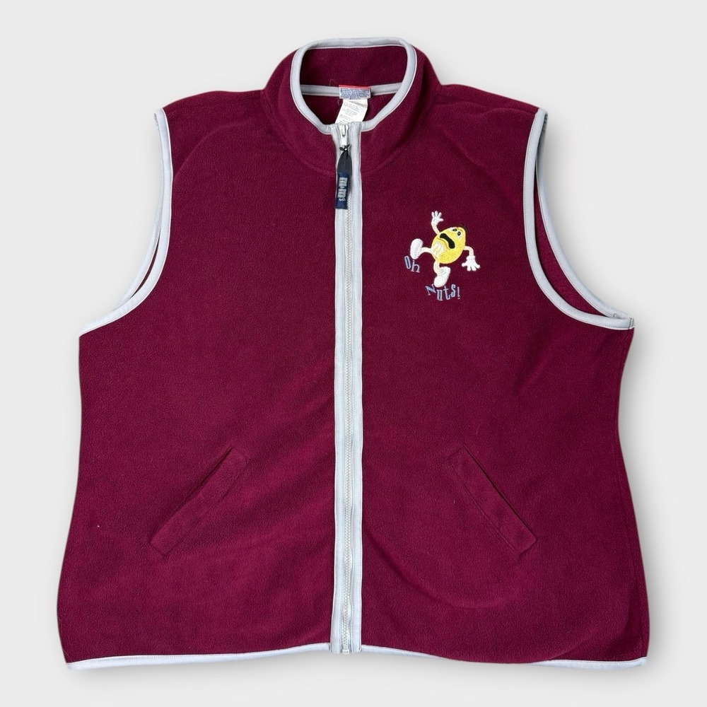 Vintage M&Ms Fleece Vest Maroon Oh Nuts Yellow Character Womens 26/28W Plus Size